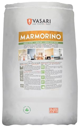 VASARI Lime Plaster & Paint | Marmorino Plaster (Fine Sand Finish) | Made from Natural Lime and Powdered Marble | color: Natural White #1 | Dry Mix Bag (Makes 5 Gallons of Plaster)