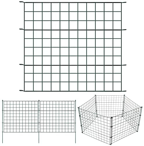 Vigevee Teichzaun,Steckzaun,Gartenzaun Metall,Freigehege,Zaun,Gitterzaun,gehege kaninchen,zaun für hunde, Zaun Teich 11tlg 5 Zaunelemente und 6 Befestigungsstäben (Gerade)