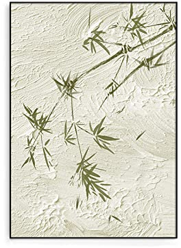 Acrylbilder, Modernes Grünes Blatt Bambuszweig Minimalistische Textur Zen Abstrakte Kunstwerke Rahmenlose Original Handgemalte Ölgemälde Auf Leinwand Wandkunst Für Wohnzimmer Schlafzimmer Büro