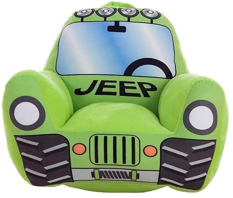 Creaciones Llopis Sillón Infantil para Niños y Niñas – Sillón Infantil Cómodo y Seguro, con Diseños de Vehículos (Jeep Verde)