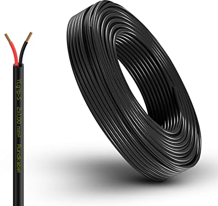 Fahrzeugleitung Anhängerkabel Rund oder Flach Kabel rot/schwarz 2X 0,75 1,0 1,5 mm² 2-adrig 6-24 Volt KFZ Auto (Rundkabel 1,0 mm², 15 Meter)