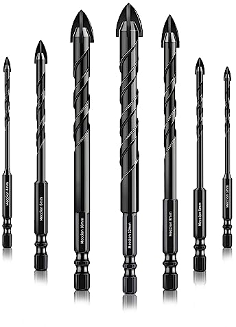 Meccion Tile Drill Bit Set 3mm-12mm Professional Cross Tungsten Carbide Tip Drill Bits for Tile, Brick, Glass, Porcelain, Plastic, Wood, Cement, Mild Metal