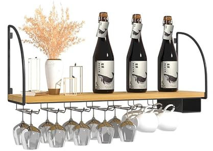 Weinregal Wand,Flaschenregal Holz Mit Metallrahmen,Industrial Design,Metall Wandregal,Weinregale,Weinhalter,Barregal Weinschrank,Multifunktionaler Flaschenhalter Aus Eisen Für Schnapsflaschen ( Color