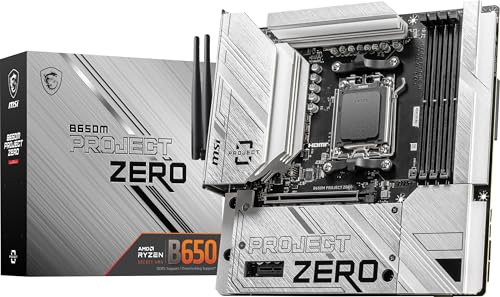 MSI Carte mère B650M Project Zero Gaming (processeurs AMD Ryzen série 8000/7000, AM5, DDR5, PCIe 4.0, Slot M.2, SATA 6Gb/s, USB 3.2 Gen 2, HDMI/DP, Wi-FI 6E, Bluetooth 5.3, 2.5Gbps LAN, mATX)