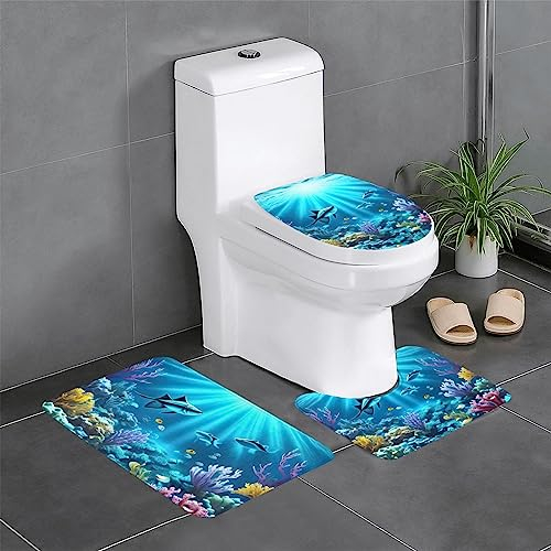 NALoRa Submarine Coral Rays 3-teiliges Badezimmerteppich-Set, saugfähig, rutschfest, weiche Badezimmermatten für Badezimmer, Schlafzimmer, Küche und mehr