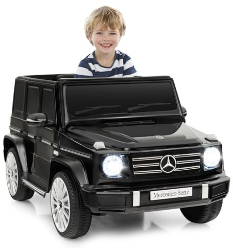 GOPLUS 12V Kinderfahrzeug Mercedes Benz G500, Elektroauto mit Fernbedienung, Scheinwerfern, Musik & Hupe, abschließbaren Türen, Sicherheitsgurt, Elektrofahrzeug für Kinder ab 3 Jahren (Schwarz)