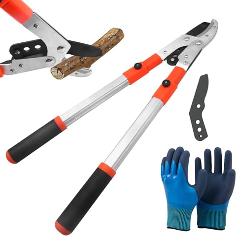 YALYAYA Teleskop Astschere Gartenschere Scharfe SK-5-Kohlenstoffstahlklinge Längenverstellbare baumschere-69-104cm Teleskopstiel Obstbaum Gartengeräte Heckenschere für Dicke Äste