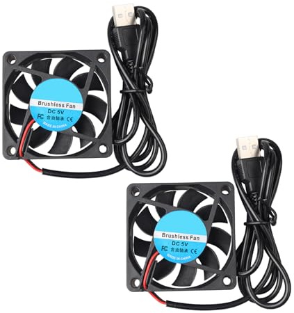 Jopto 2 stycken 6015-fläktar, DC 5 V, borstlös kylkylkylkylfläkt, 60 x 60 x 15 mm, tyst kylfläkt med USB-port för 3D-skrivare, PC CPU, datorfodral, fläktkylare med 100 cm/1 m kabel