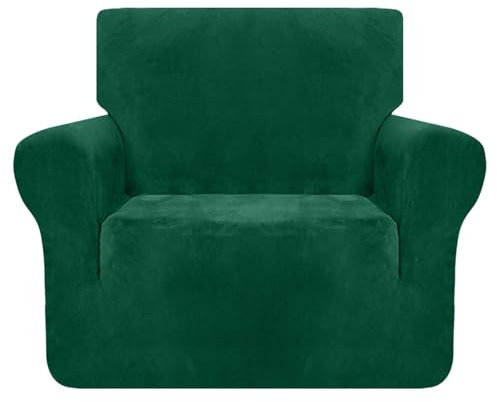 Granbest Premium Thicken Plush Velvet Armchair Cover 1 Seater High Stretch Couch Cover Super Soft Couch Slipcover Luxury Furniture Protector for Pets and Kids (1 Seater, Green)