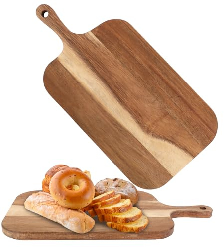 ZOFUN 2 Stück Servierbrett Holz, 38x19.5x1.5CM Schneidebrett Holz groß, Holzbrett küche Schneidebrett aus Akazienholz Holzbrett mit Griff für Fleisch, Käse, Brot, Gemüse und Obst, mit Griff