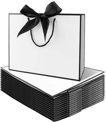 FWEEK 20 Stück Geschenktüten Groß, Geschenktüten mit Schleifen, Papiertüten Weiß Geschenktasche mit Henkel, Papiertragetaschen Papiertüten Geschenktüte für Geburtstag Hochzeit Feier Party, 32x11x25cm