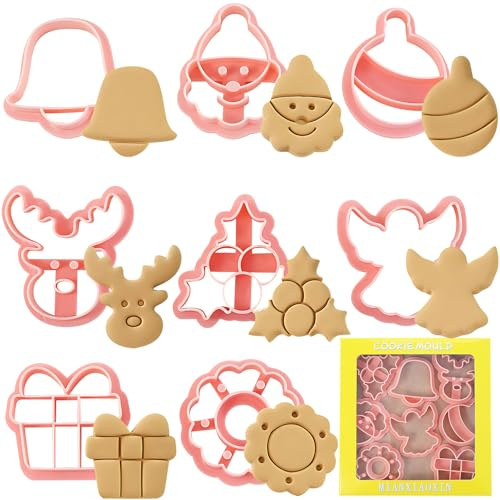 Shinybox Ausstechformen für Weihnachtsplätzchen, 8 Stück Weihnachtskeksformen, 3D-Weihnachtskeksausstecher, Weihnachtskeksausstecher für Weihnachten, zum Dekorieren von Keksen, Torten