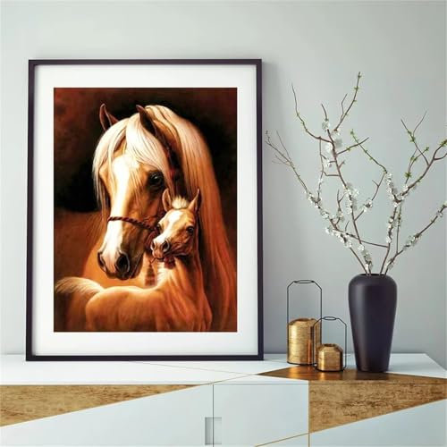 5D Pferdetier Diamond Painting Kits,diamond Kunst Set für Erwachsene Round Full Drill DIY Diamant painting Bilder für Anfänger Kristall Kreuzstich Mosaikherstellung Home Decor 50x70cm
