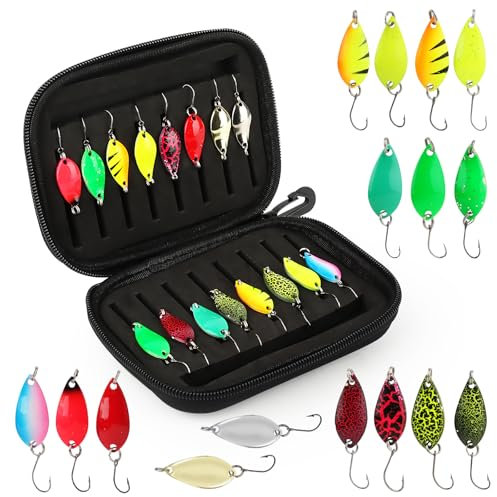TOSAVGA 16 Stück Forellen Spoon Set Forellenköder, Kunstköder Spinner Blinker Set, Spoons Forelle 2.5g/3.5g/5g Mehrfarbige Forellenköder, Angelzubehör mit Aufbewahrungsbox für Hecht, Forelle, Barsch