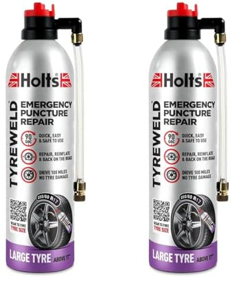 Holts Tyreweld Emergency Puncture Repair, 500ml (Pack of 2), for Large Tyre (above 17) Quick Easy and Safe To Use, Drive up to 100 miles Twin Value Pack