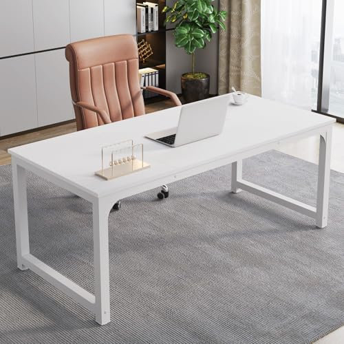 Tribesigns Großer Schreibtisch Computertisch Weiß für Home Office, 160 x 80 x 75 cm Langer Bürotisch Arbeitstisch für Schreiben und Lernen, Holztisch Design für 2 Personen (Weiß, 160 x 80 x 75 cm)