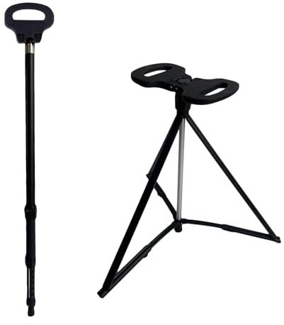 Walking Stick, 87-98 cm Retractable Folding Walking Stick with Seat 46-53 cm Height Adjustable Portable Folding Chair with Four-Legged Support Walking Cane with Seat for Seniors and Adults