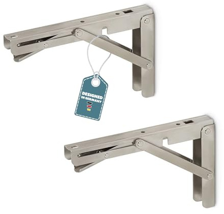 SOTOOLS 2er Set Klappkonsole, 250 mm, Edelstahl, FOLDURA | Paar, Klappbare Faltkonsole für Regale und Möbel.
