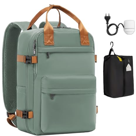 COOLIFE Vakuum Rucksack Handgepäck 40x30x20 Ryanair EasyJet Vakuumpumpe | Abnehmb.Vakuumbeutel, 50%mehrPlatz, Laptopfach15.6Zoll, wasserdicht–Kurztrip, Wochenendausflug & Städtetrip für Damen Herren