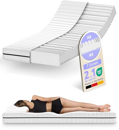 Schlaftroll Matelas 90 x 190 cm, en mousse froide avec 7 zones ergonomiques, dureté H2/H3, respirant, convient aux personnes allergiques, certifié Oeko-Tex, matelas en mousse confortable avec housse