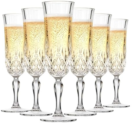 Prosecco Sparkling Wine Glasses, Crystal Champagne Flutes, Set of 6 123ml Elegant Party Champagne Glasses, Ideal for Celebrations and Special Occasions, Premium Quality Crystal Glassware