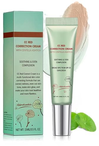 CC Red Correct with Centella Asiatica, Lightweight Tinted Moisturiser & Covering Corrector Invisible Pores Face Concealer, Refine Skin Texture, Conceals Pores, SPF 25, 15ml