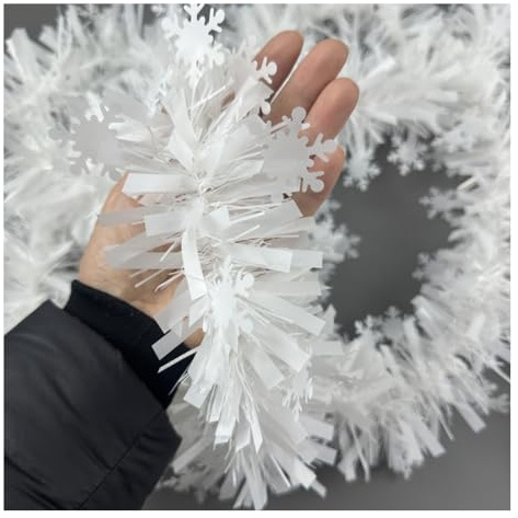 Waltonalice Ghirlanda di Natale artificiale, bianca con fiocchi di neve, decorazione natalizia, per albero di Natale, per interni, esterni, camino, porta, Natale, feste, grossa, 2 pezzi, 4 metri