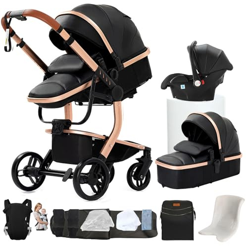 Passeggino combinato 3 in 1, bidirezionale con navicella, regolabile 105-180°, pieghevole semplice, 4 ruote (X518-BLACK)