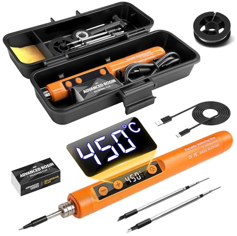 Flintronic Tennlödkolv, trådlöst lödkolv, USB-uppladdningsbart lödkolv kit med LCD, justerbar temperatur 180 °C till 450 °C, 3 lödpunkter, lödpasta och tråd, reparation