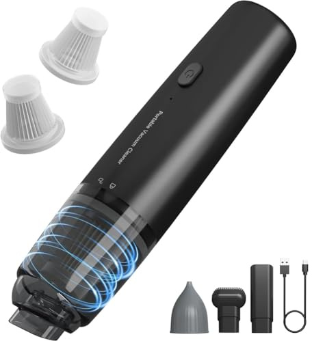 Generchin Aspirateur à Main Sans Fil pour le Nettoyage de la Voiture, Nettoyeur Portable Rechargeable avec Filtre HEPA pour une Utilisation en Voiture ou à, Noir