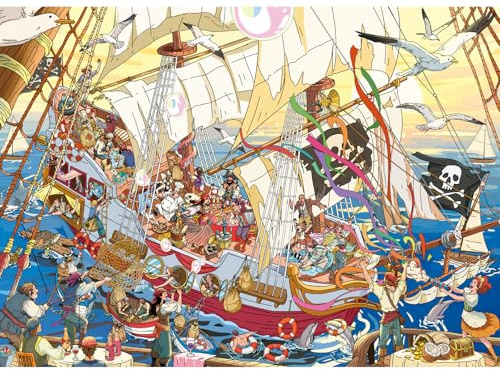 HUADADA 1000 Piece Jigsaw Puzzle for Adults - Pirate Ship Party, Highly Detailed Cartoon Puzzle, Great Gift Idea for Men