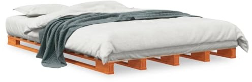 Mhdvray Palettenbett 140x200 cm Wachsbraun Massivholz Kiefer Modernes Bettgestell mit Lattenrahmen für Jugendbett Gästebett Schlafzimmer