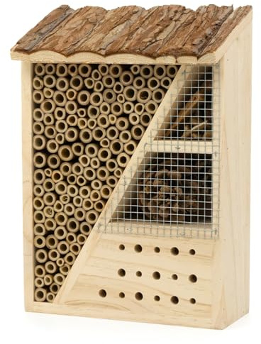 CKB LTD Rektangel naturlig trä bark insekt insekt hotell – för bin nyckelpigor hus trä utomhus skydd trädgård bo trädgård hem utomhus livsmiljö hus – medium 29 cm x 20 cm x 10 cm