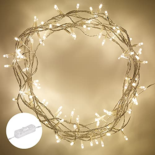 Lights4fun LED-Lichterkette für Innenräume | 100 LED warmweißes Licht | transparentes Kabel, Stecker & Fernbedienung | Weihnachtsbeleuchtung Baum Tannenbaum Christbaum Deko | 3 m