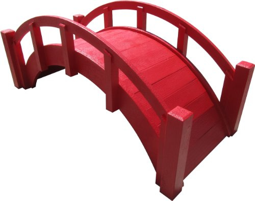 SamsGazebos Miniature Japanese Wood Garden Bridge, Red, Assembled, 25 Long X 11 Tall X 11-1/2 Wide, Made in USA