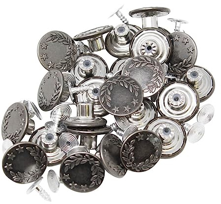 BIG-SAM Metallknöpfe/Jeansknöpfe - Ø 17mm - Altsilber - 5/10 / 25 oder 50 Stück - Nähfrei mit Anleitung! (25)