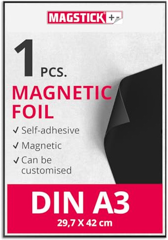 Magstick Magnefolie selbstklebend DIN A3 zuschneidbar - mag057 | für Kfz Auto LKW, Tür-Schild Warn- und Hinweisschild, Stanzen-Aufbewahrung, Größe DIN A3 297 x 420 mm, Rückseite magnetisch