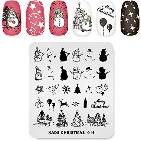 KADS Plaque Stamping Nail Art avec Tampon Grattoir Sets Vernis Outil Image Père Noël/Arbre de Noël/Bonhomme de Neige/Flocon de Neige pour Elle