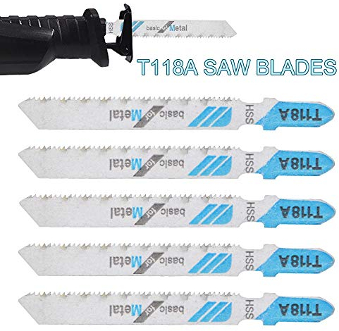 BE-TOOL - Juego de 5 hojas de sierra de calar con vástago en T T118A para cortar metal, madera, PVC y más, compatible con Bosch, Dewalt, Hitachi, Makita, Festool, etc.