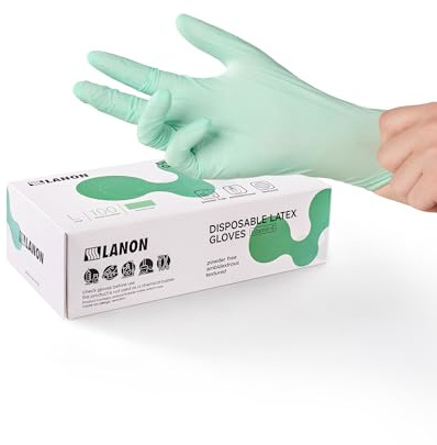 LANON 5Mil Einweg-Latex Handschuhe (grün) mit Vitamin-E-Beschichtung, Gr. L