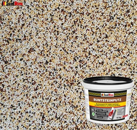 Isolbau Buntsteinputz - Mosaikputz für innen & außen - frostsicher, wasserfest, stoßfest - BP50 (Weiß, Gelb, Braun, Schwarz) 15 kg