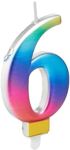 Unique Party 19636 Metallic Rainbow Number 6 Birthday Candle