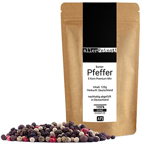allerFeinst! - Bunter Pfeffer ganz - Premium 5 Pfefferkorn Mix für Pfeffermühle, 1er Pack (1 x 125g)