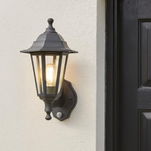 CGC Lighting Black Outdoor Lantern Traditional Vintage (Black Wall Light with Motion Sensor)