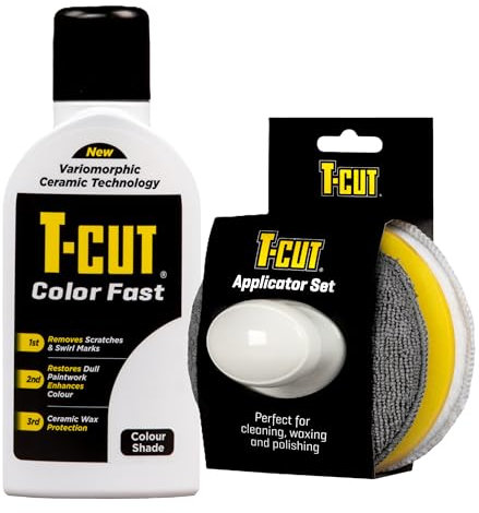 T-Cut White Scratch Remover Color Fast Paintwork Restorer Car Polish - 500ml plus a Wax Applicator Set with Handle* 13 Colours Available