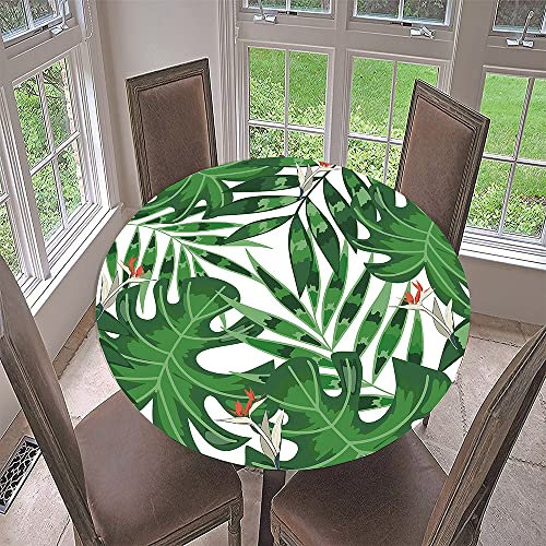 Morbuy Rund Tischdecke Elastisch, Blätter Drucken Rund Tischdecken Wasserdicht Lotuseffekt Abwaschbar Abwischbar Tischtuch für Garten Outdoor Küchentisch (Durchmesser 130cm,Strelitzie)