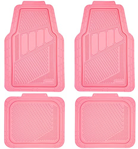 CAR PASS Heavy Duty Rubber Floor Mats 4-Piece,Pink Car Mats Full Sets Anti-Slip,Waterproof Universal Trim-to-Fit for Car SUV Truck, Durable All Weather Automotive Car Mats for Women,Girly(All Pink)