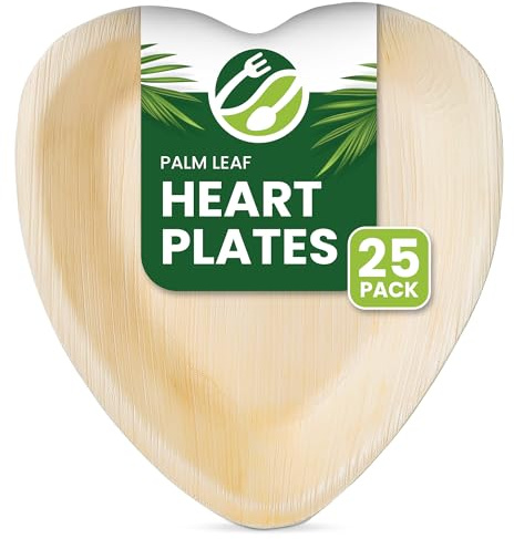 Eco Leaf 16cm Heart-Shaped Palm Leaf Plates – 25 Pack | Compostable, Biodegradable, Eco-Friendly | Sturdy Disposable Dinnerware for Picnic, Wedding, Party, and Events