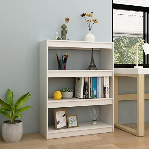 ZEYUAN Bücherregal/Raumteiler, Raumteiler Regal, Standregal, Bookcase, Bücherwand, Büroregal, Regalbrett, Weiß 100x30x103 cm Kiefer Massivholz