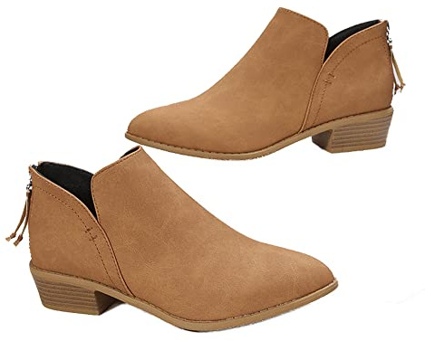 JITUUE Ankle Booties for Women,Women's Casual Dress Low Heeled Booties. V Cut Fashion Thick Heel Design Shoes(Brown,US 8.5